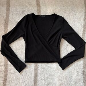 black surplice long sleeve crop top